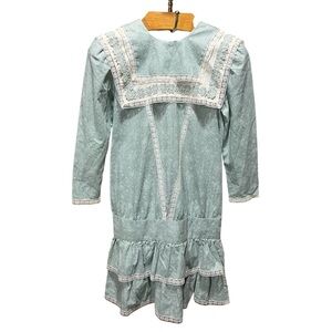 Gunne Sax Vintage Sage Green Floral Lace Dress with Drop Waist Cottagecore